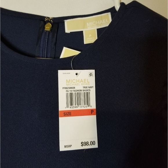 Michael Kors Navy Mesh-Sleeve Ruffle-Hem Dress - Picture 4 of 4